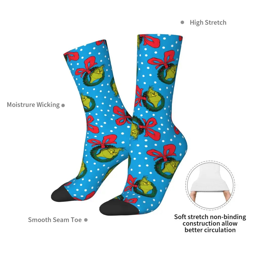 Novelty Christmas-S-Green-S-Grinching Socks Men's Women's Fashion Socks Spring Summer Autumn Winter Middle Tube Socks Gift