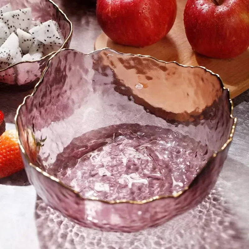 3-Pack Glass for Kitchen Prep, Nesting Space Saving Set of Pink Crystal Set, Irregular Shape Glass