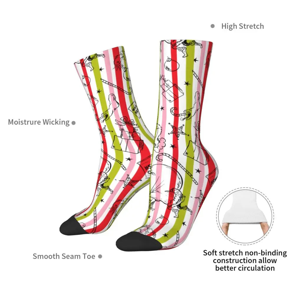 Novelty Christmas-S-Green-S-Grinching Socks Men's Women's Fashion Socks Spring Summer Autumn Winter Middle Tube Socks Gift
