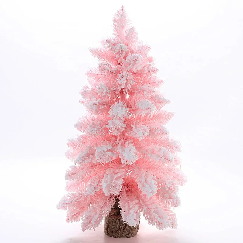 Artificial Pink Desktop Flocking Christmas Tree - 3 Height Options