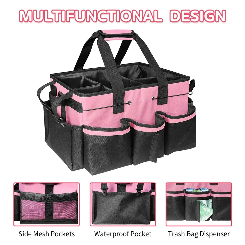 Pink Tool Bag with Pockets Cleaning Toolbag Storage Waterproof Wear-Resistant Large Capacity Oxford Cloth Tools Organizer