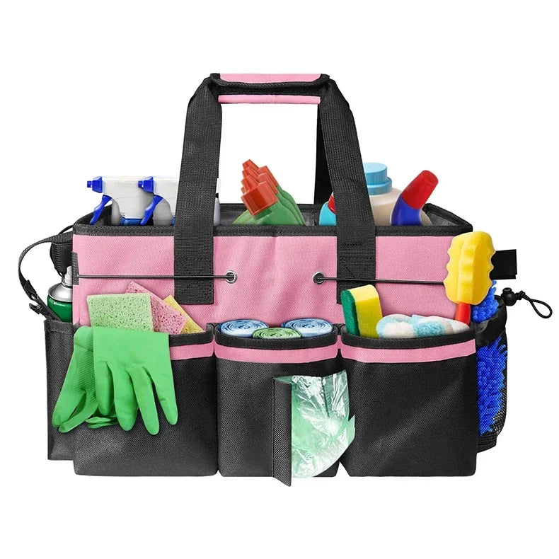 Pink Tool Bag with Pockets Cleaning Toolbag Storage Waterproof Wear-Resistant Large Capacity Oxford Cloth Tools Organizer