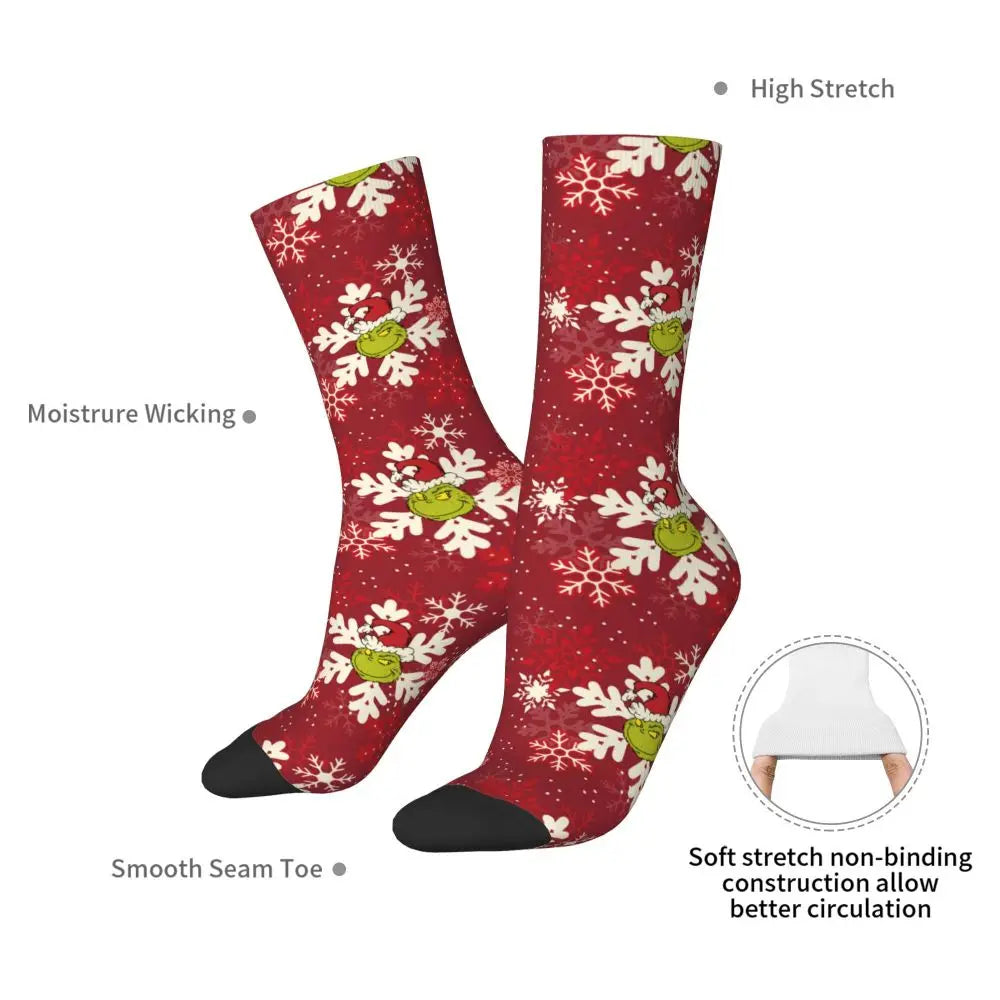 Novelty Christmas-S-Green-S-Grinching Socks Men's Women's Fashion Socks Spring Summer Autumn Winter Middle Tube Socks Gift