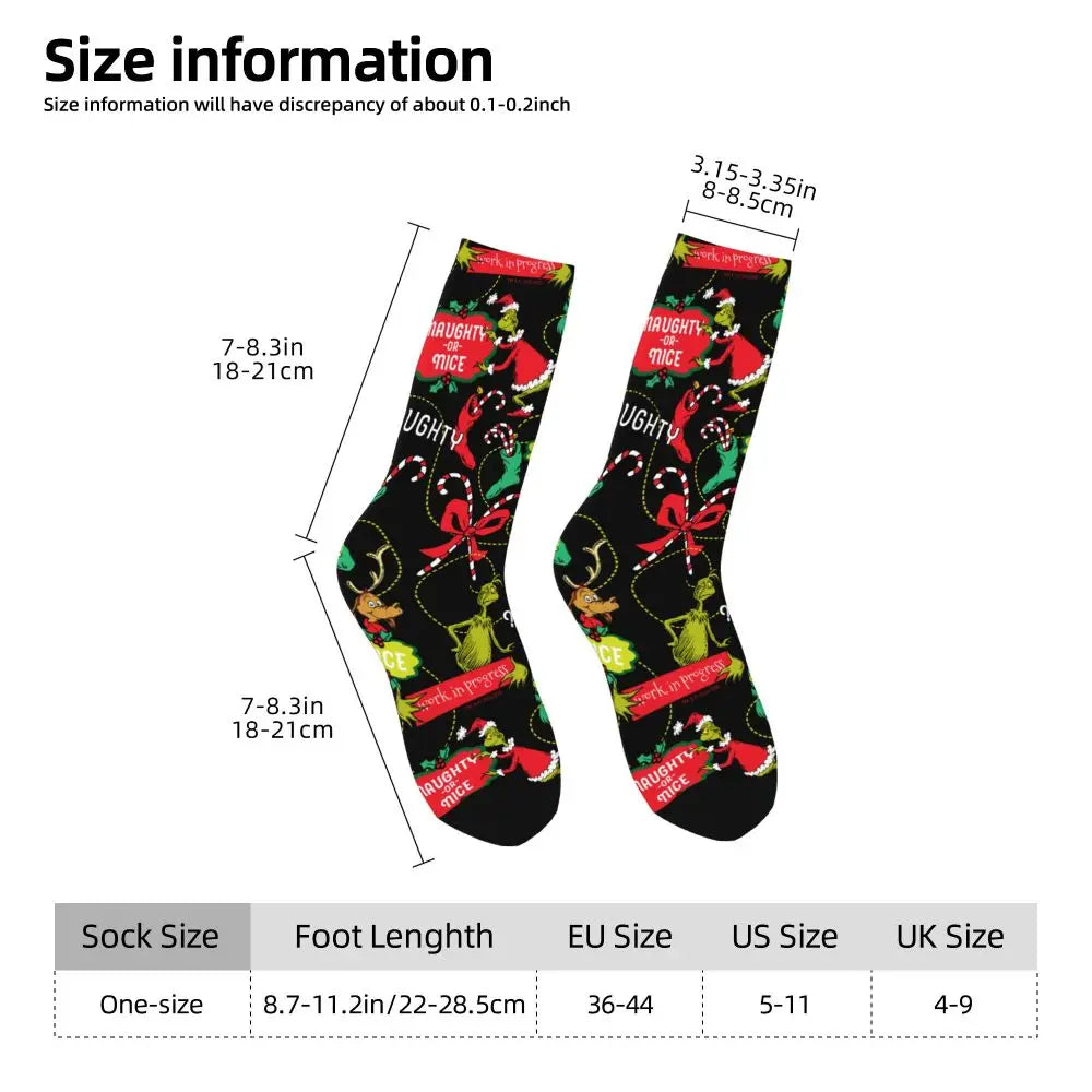 Novelty Christmas-S-Green-S-Grinching Socks Men's Women's Fashion Socks Spring Summer Autumn Winter Middle Tube Socks Gift
