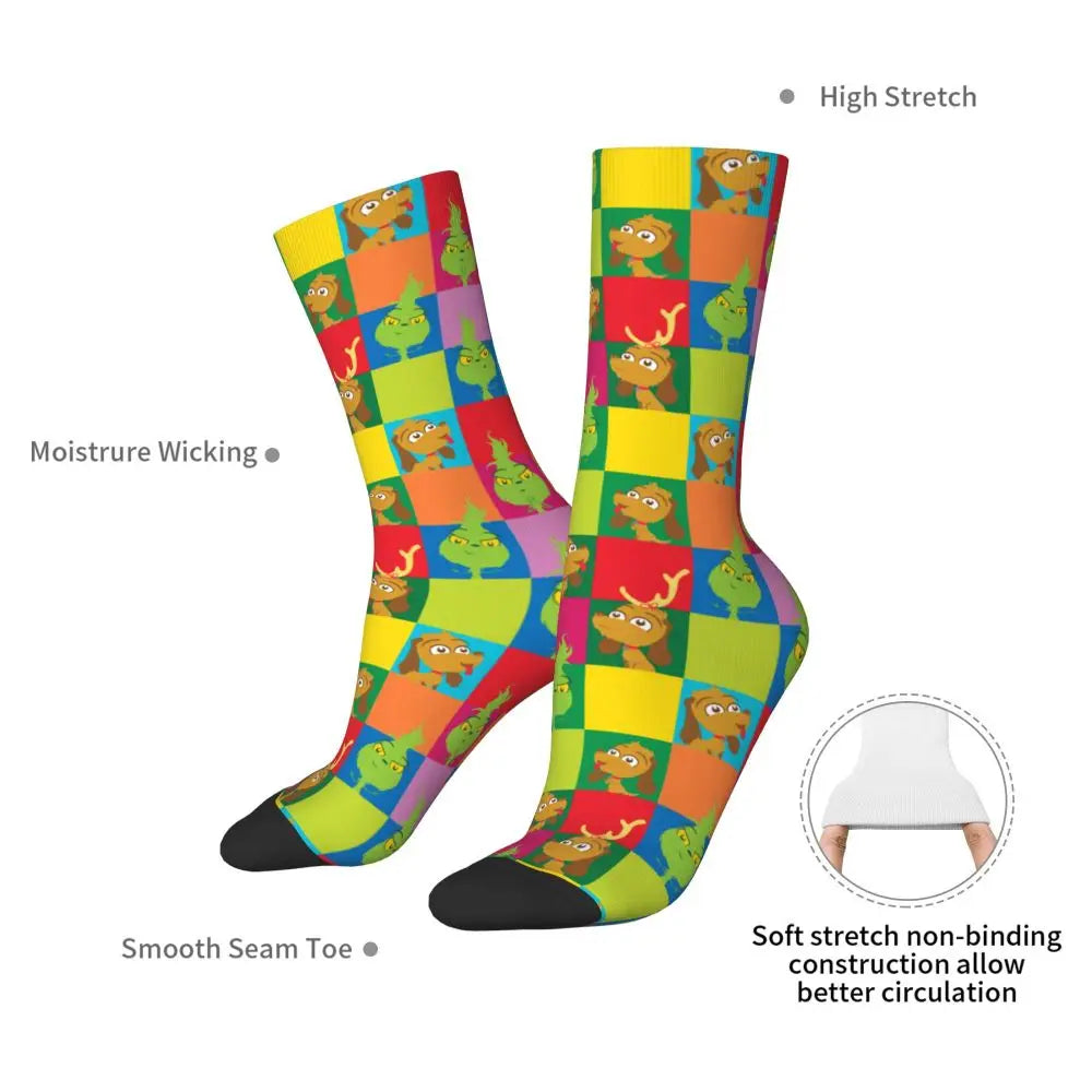 Novelty Christmas-S-Green-S-Grinching Socks Men's Women's Fashion Socks Spring Summer Autumn Winter Middle Tube Socks Gift