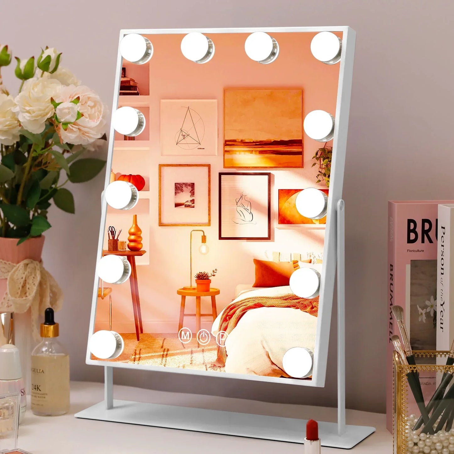 Hollywood Mirror Vanity Makeup Mirror With Light Smart Touch Control 3 Colors Dimmable Light