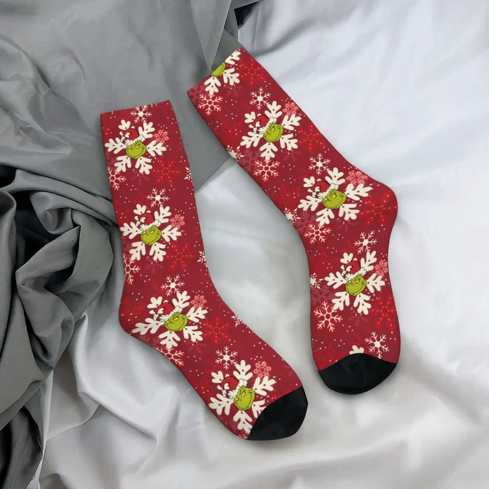Novelty Christmas-S-Green-S-Grinching Socks Men's Women's Fashion Socks Spring Summer Autumn Winter Middle Tube Socks Gift