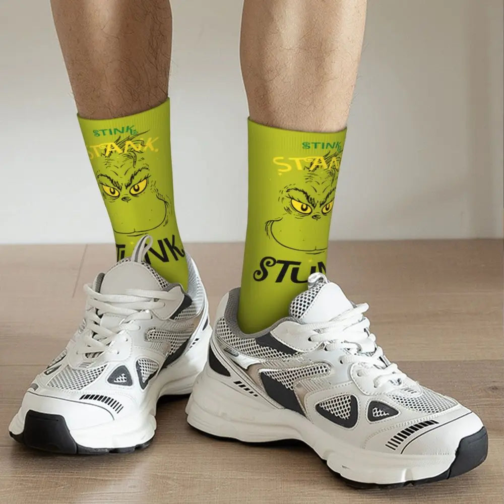 Novelty Christmas-S-Green-S-Grinching Socks Men's Women's Fashion Socks Spring Summer Autumn Winter Middle Tube Socks Gift
