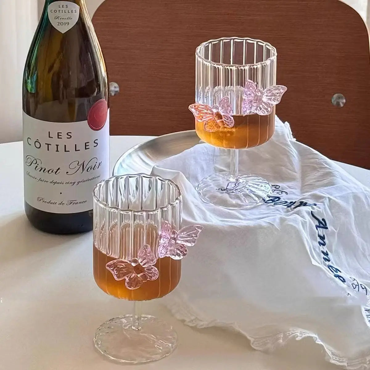 Pink Butterfly-Shaped Glass Goblet for Women,Cute Champagne Water Glass Home Wine Glass, Juice Ideal Holiday Gift Perfect Cup