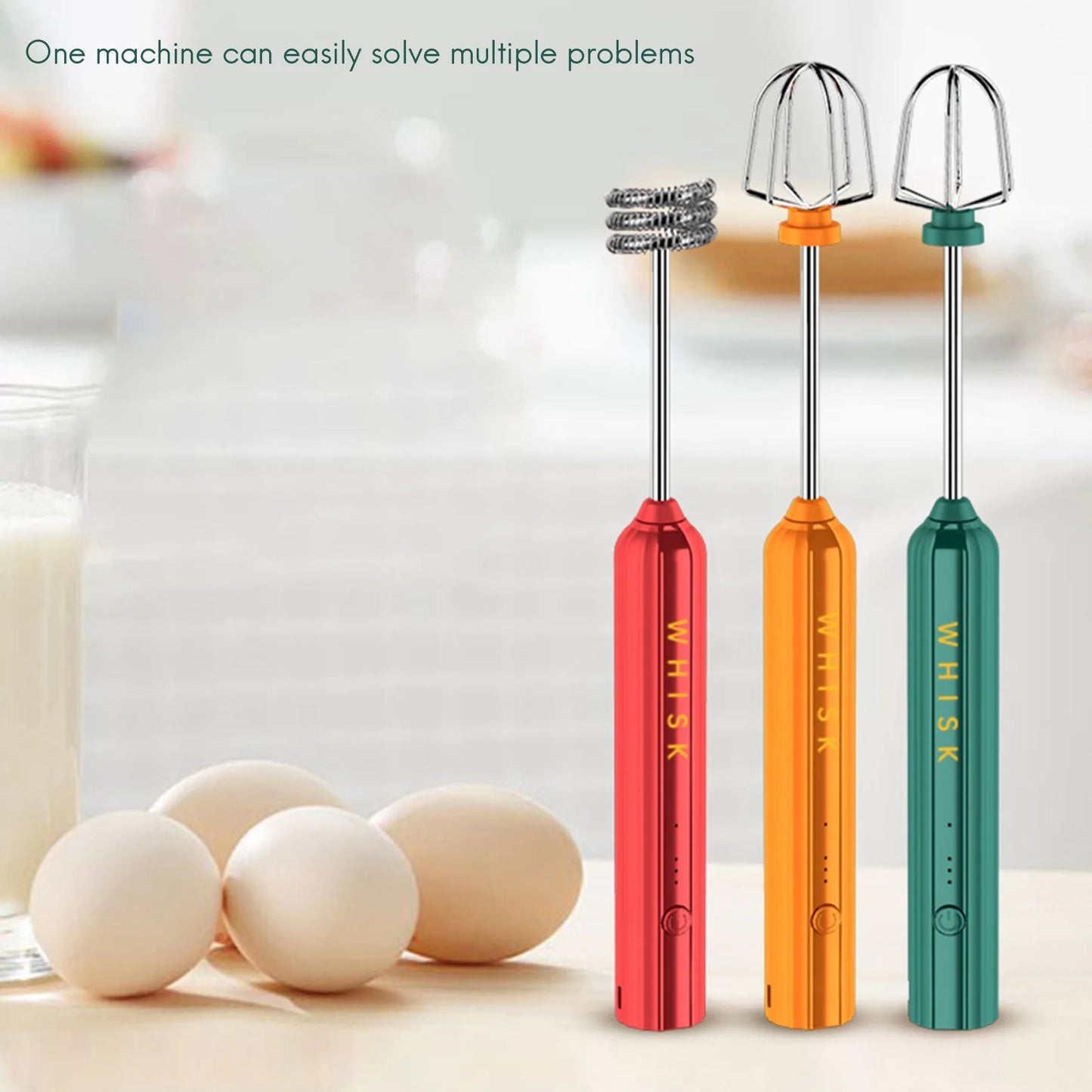 USB Rechargeable Electric Whisk Egg Beater Handheld Coffee Blender Household Milk Shaker Mixer Frother Foamer Green