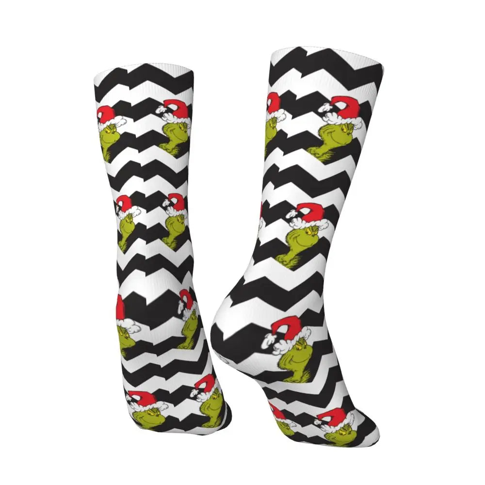Novelty Christmas-S-Green-S-Grinching Socks Men's Women's Fashion Socks Spring Summer Autumn Winter Middle Tube Socks Gift