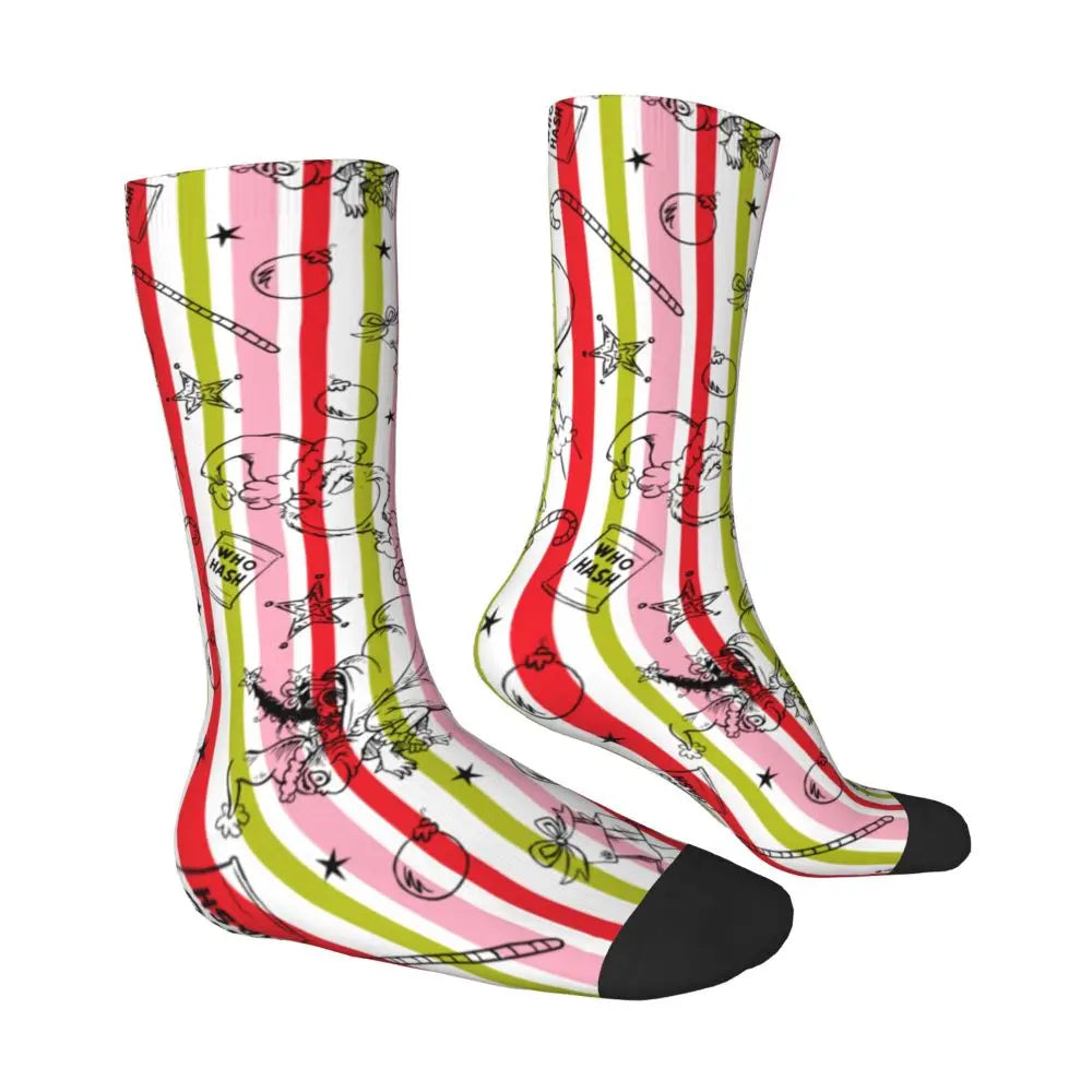 Novelty Christmas-S-Green-S-Grinching Socks Men's Women's Fashion Socks Spring Summer Autumn Winter Middle Tube Socks Gift