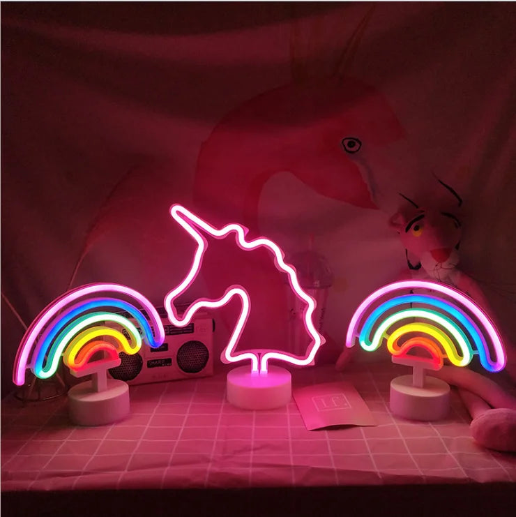Rainbow LED Unicorn Neon Sign Night Light Home Kids Bedroom Indoor Lighting Decor Lamp Lovely LED Night Light