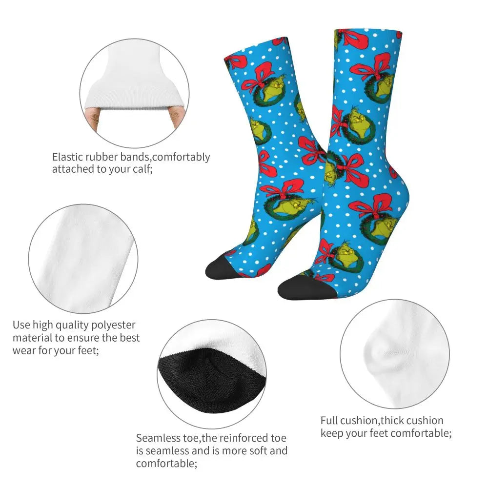 Novelty Christmas-S-Green-S-Grinching Socks Men's Women's Fashion Socks Spring Summer Autumn Winter Middle Tube Socks Gift