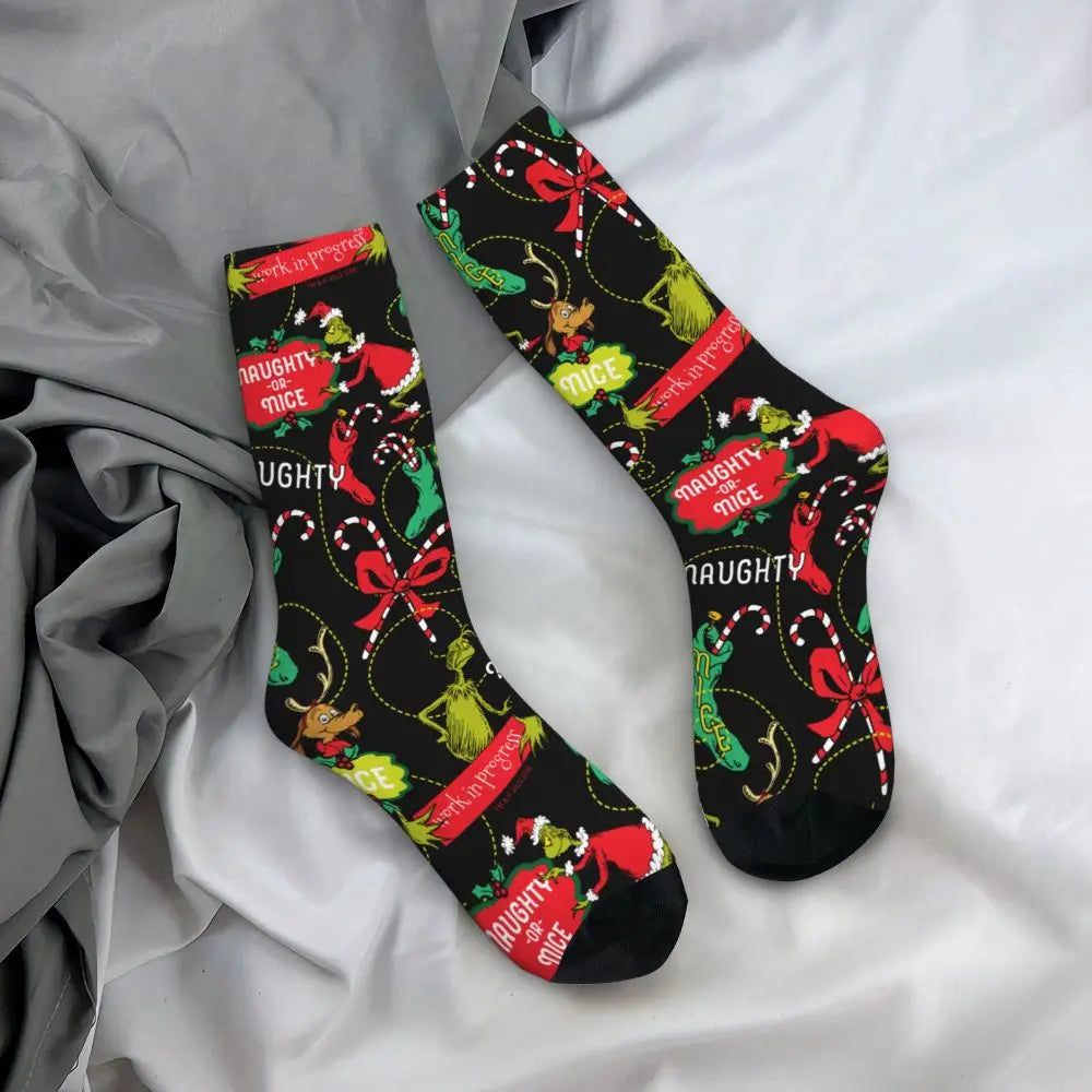 Novelty Christmas-S-Green-S-Grinching Socks Men's Women's Fashion Socks Spring Summer Autumn Winter Middle Tube Socks Gift