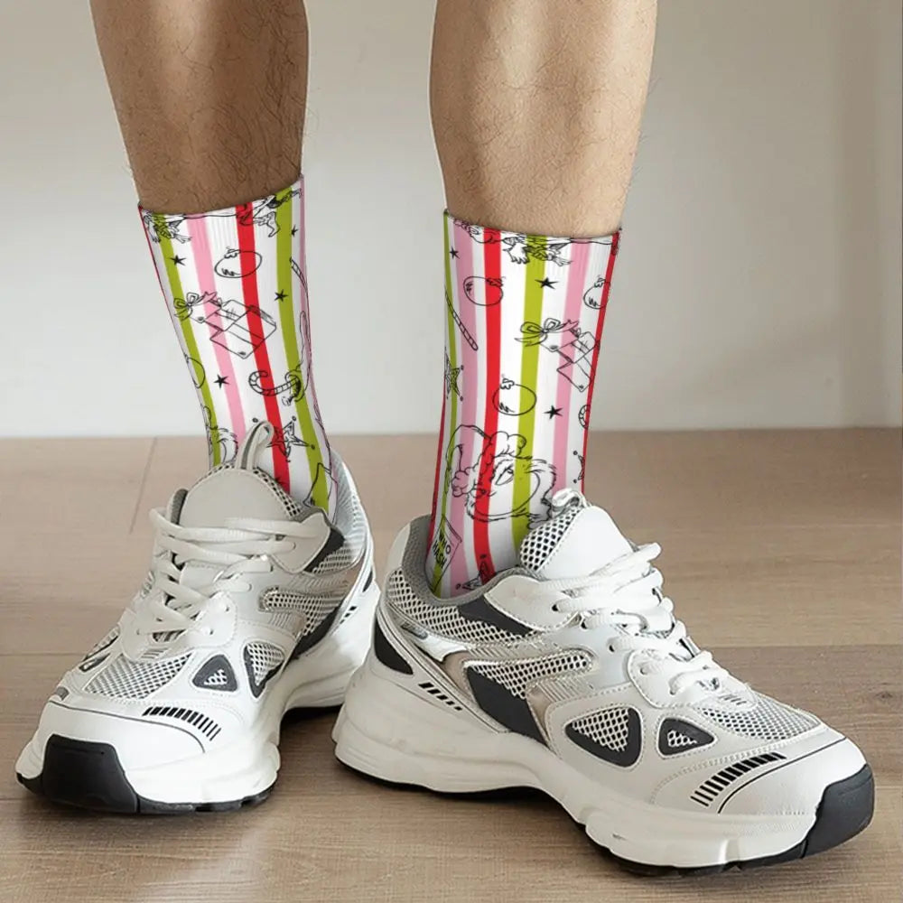 Novelty Christmas-S-Green-S-Grinching Socks Men's Women's Fashion Socks Spring Summer Autumn Winter Middle Tube Socks Gift