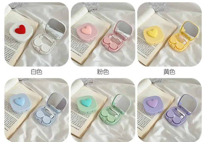 Heart Contact Lens Case with Mirror Mini Lovely Eyes Care Contact Lenses Container Box Travel Kits Eyewear Accessories Organizer