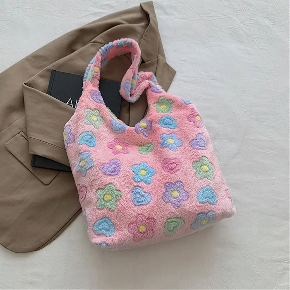 Soft Plush Shoulder Bags Casual Large Capacity Furry Top-Handle Bag Handbags Women Girls