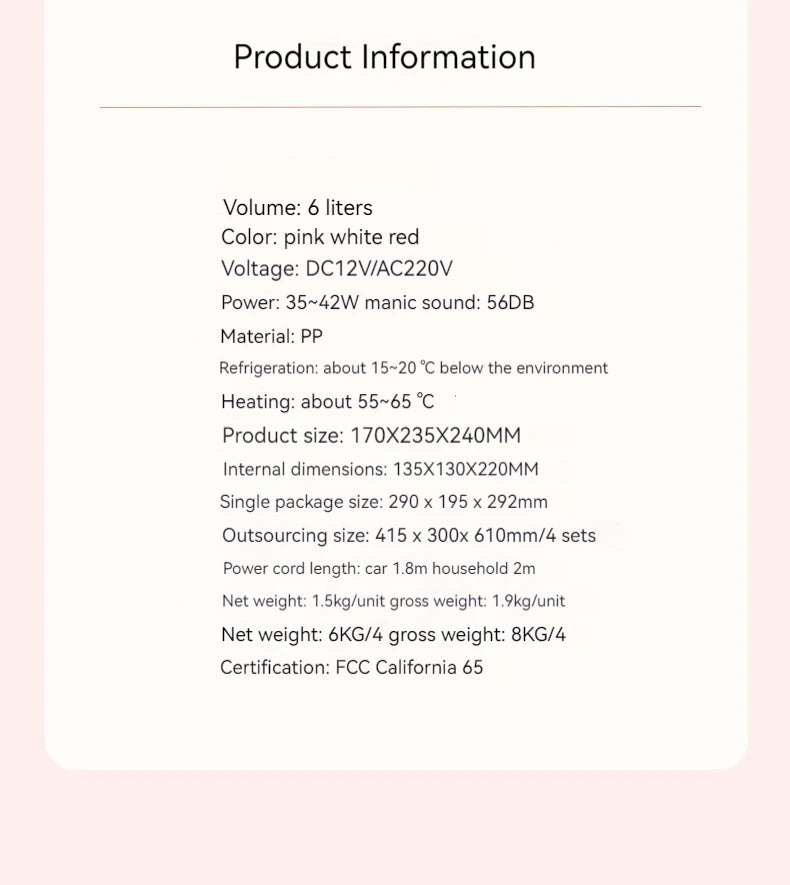 Pink Mini Portable 6L Personal Electric Cosmetics Beauty Fridge Freezer Skincare With Mirror LED Light