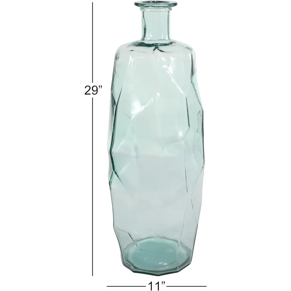 Recycled Glass Handmade Decorative Vase Spanish Tall Faceted Floor Centerpiece Vase with Teal Tint for Home Decoration