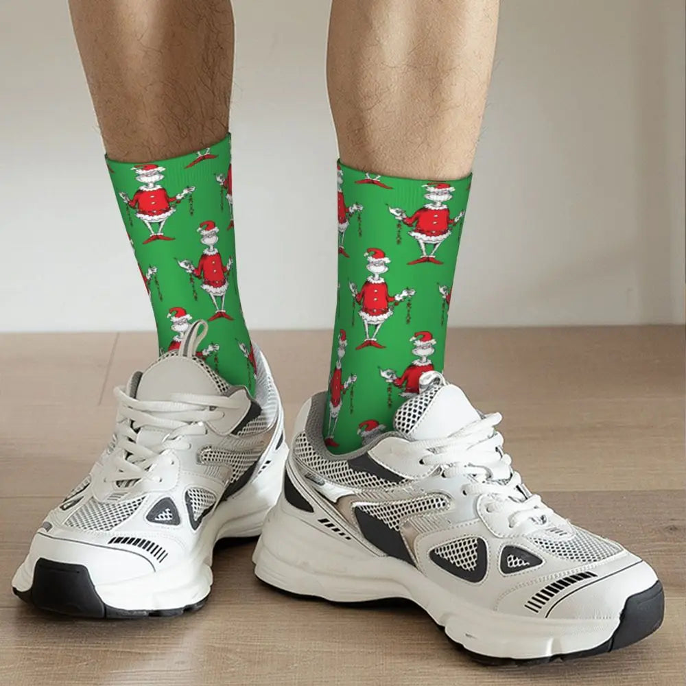 Novelty Christmas-S-Green-S-Grinching Socks Men's Women's Fashion Socks Spring Summer Autumn Winter Middle Tube Socks Gift