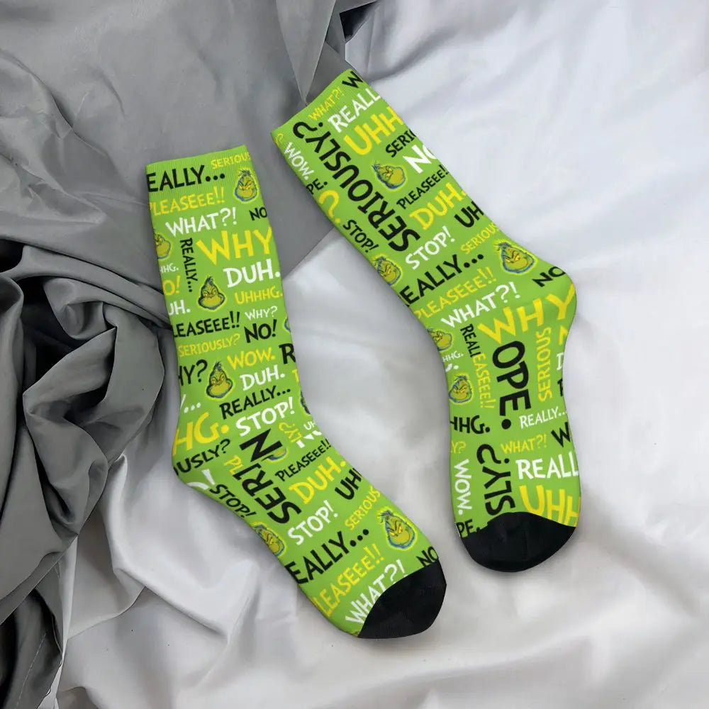 Novelty Christmas-S-Green-S-Grinching Socks Men's Women's Fashion Socks Spring Summer Autumn Winter Middle Tube Socks Gift