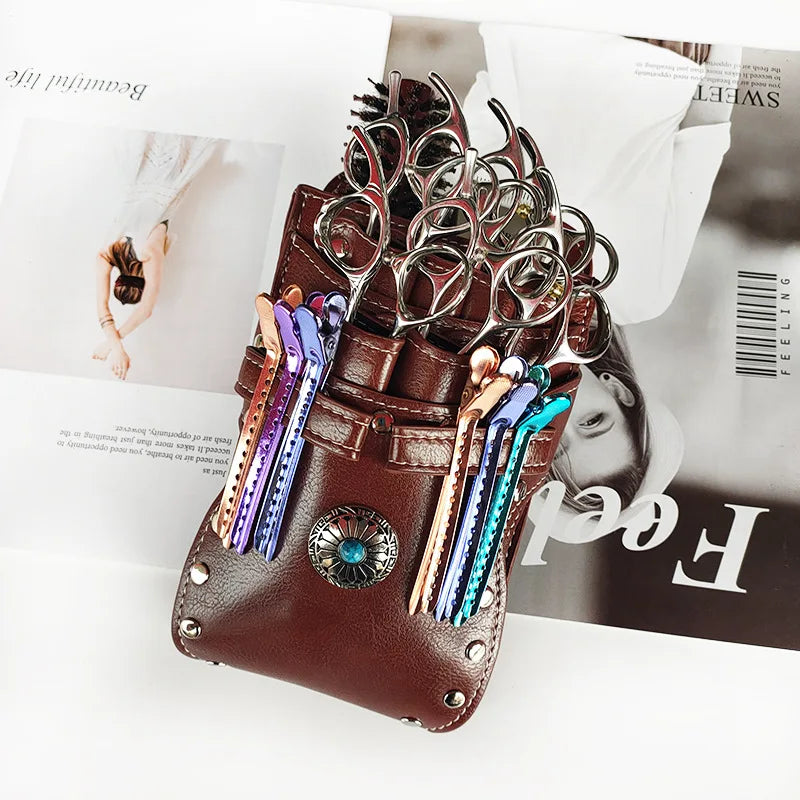 Hairdresser Scissors Pouch Salon Barber Hairdressing Holster Hair Stylist Tools Bags Comb Shear Waist Shoulder Belt Case PU Pink