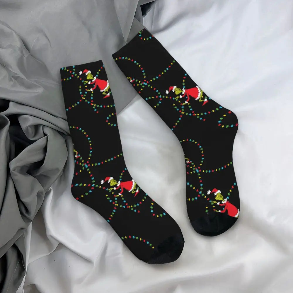 Novelty Christmas-S-Green-S-Grinching Socks Men's Women's Fashion Socks Spring Summer Autumn Winter Middle Tube Socks Gift