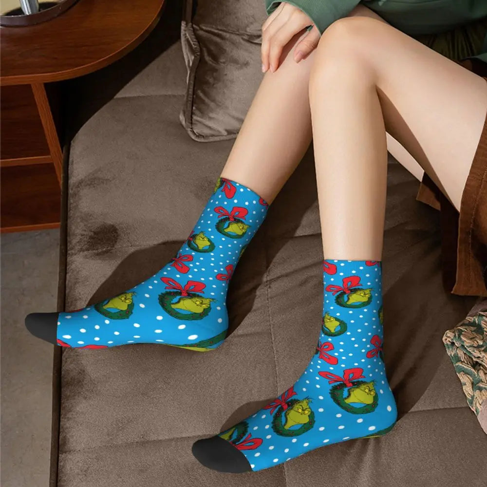 Novelty Christmas-S-Green-S-Grinching Socks Men's Women's Fashion Socks Spring Summer Autumn Winter Middle Tube Socks Gift