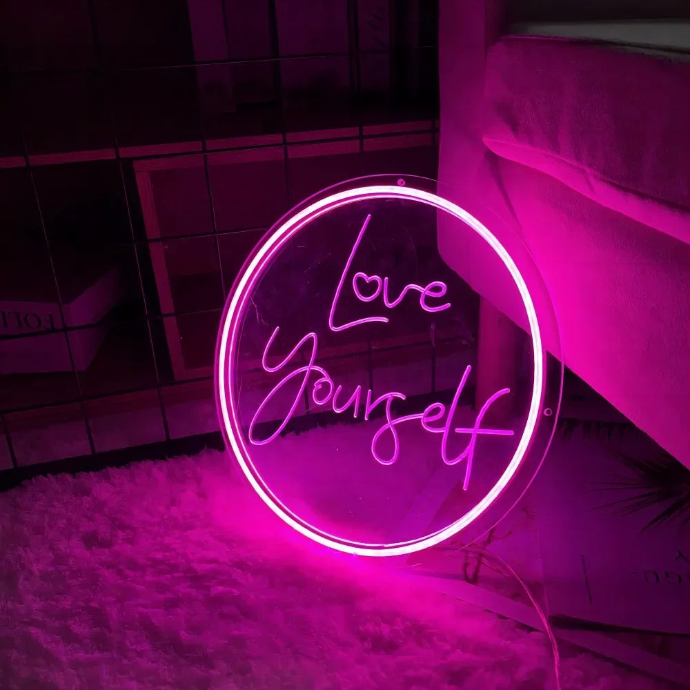 Love Yourself Neon Sign Engrave Personality Custom USB Led Luminous Letters For Coffee Shop Bars Decoration Lights on The Wall