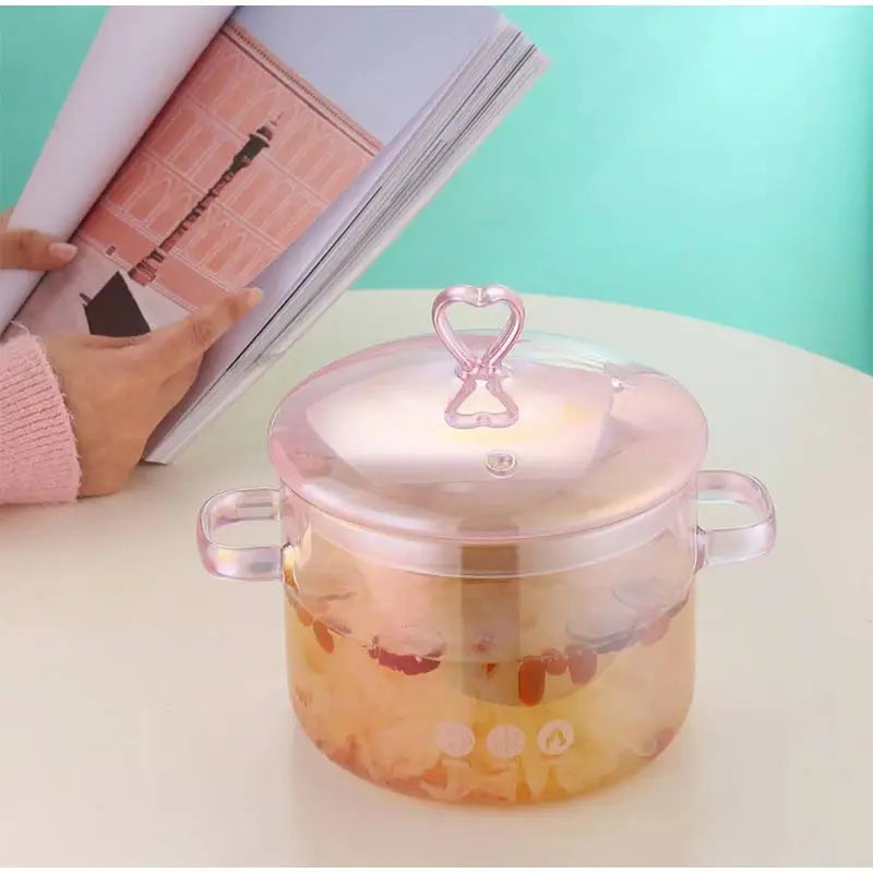 Love Binaural Pan Noodle Pink Open Fire Soup Cute Glass Cooking Pot High-value Borosilicate Instant Heat-resistant High