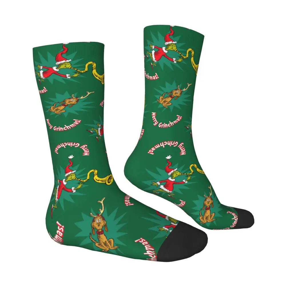 Novelty Christmas-S-Green-S-Grinching Socks Men's Women's Fashion Socks Spring Summer Autumn Winter Middle Tube Socks Gift
