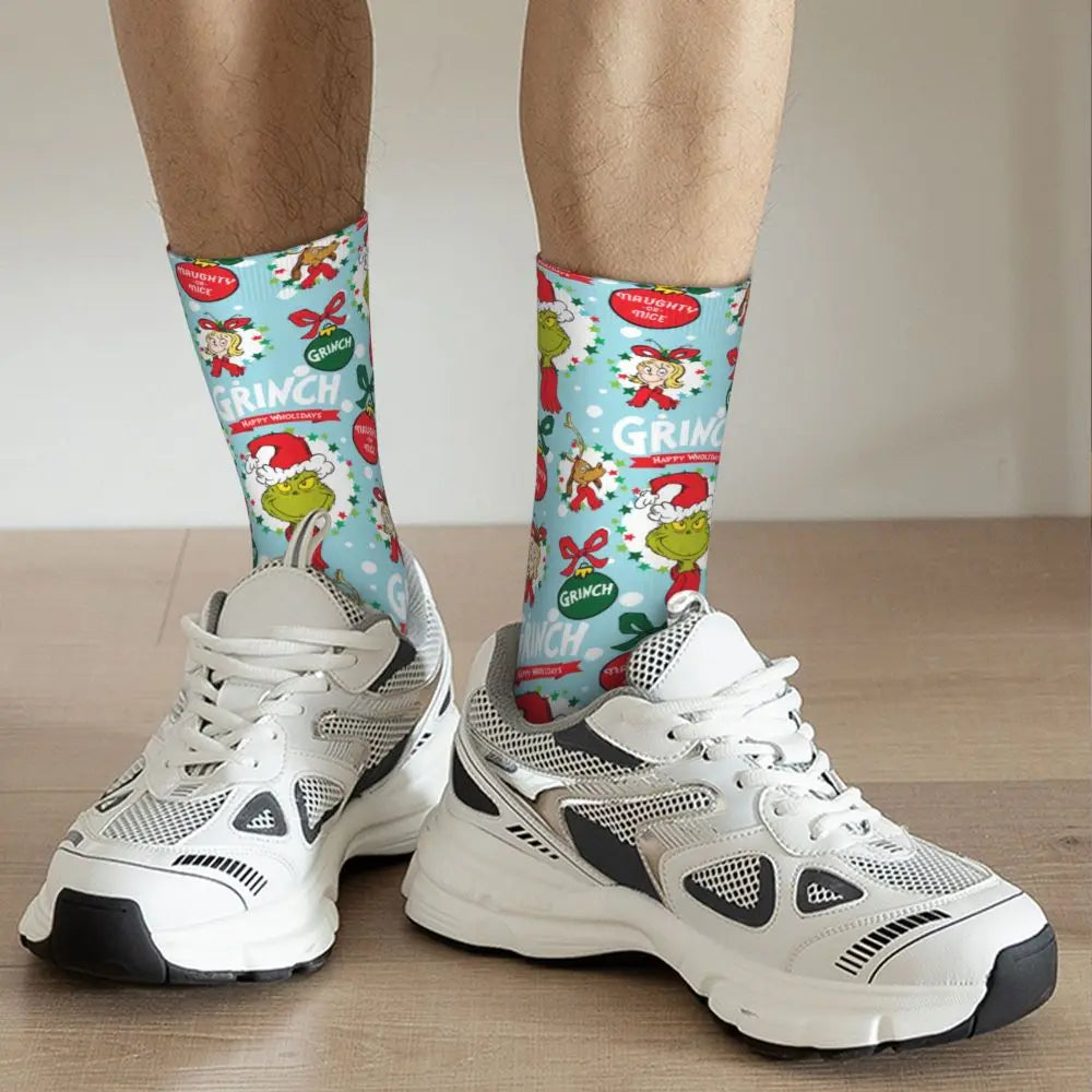 Novelty Christmas-S-Green-S-Grinching Socks Men's Women's Fashion Socks Spring Summer Autumn Winter Middle Tube Socks Gift