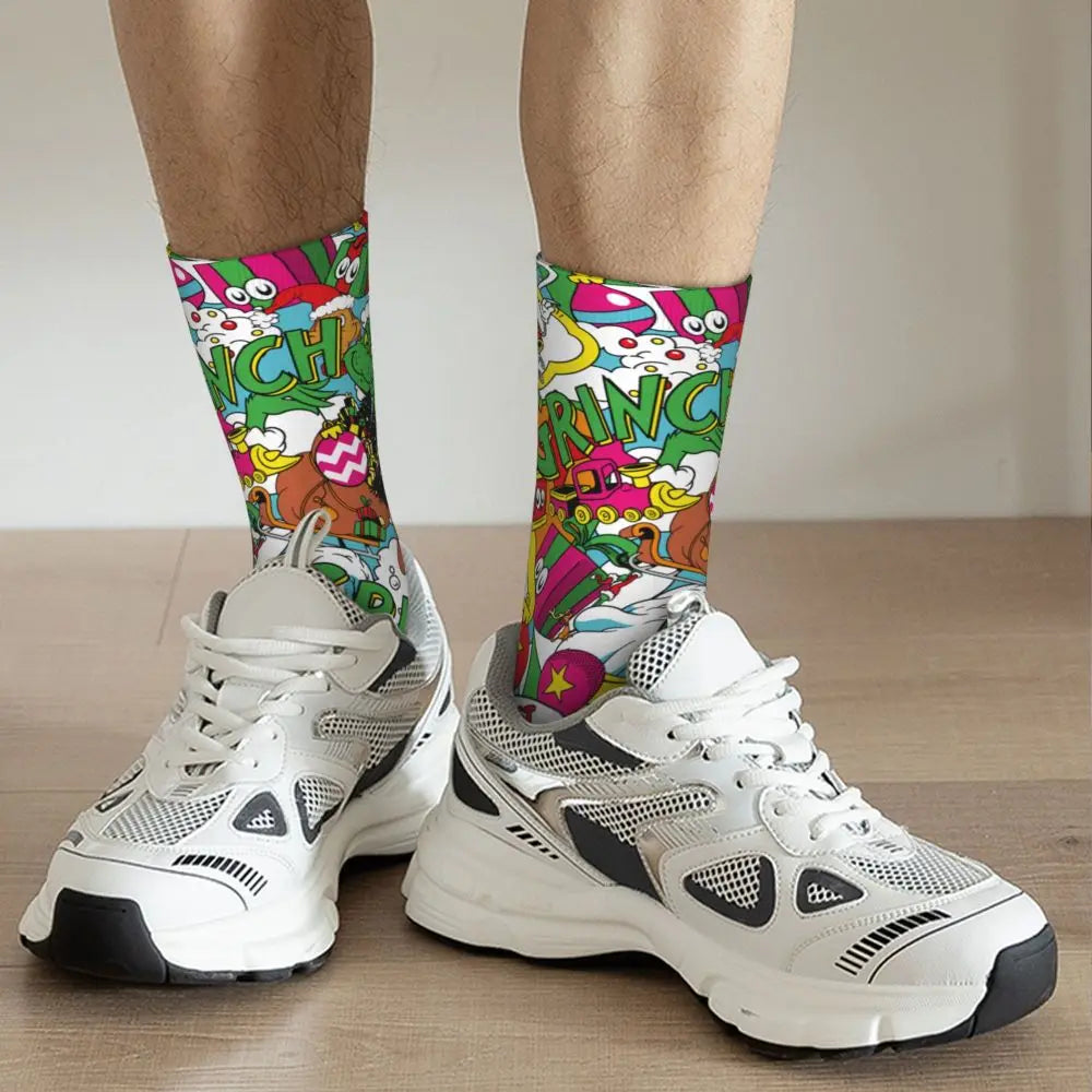 Novelty Christmas-S-Green-S-Grinching Socks Men's Women's Fashion Socks Spring Summer Autumn Winter Middle Tube Socks Gift