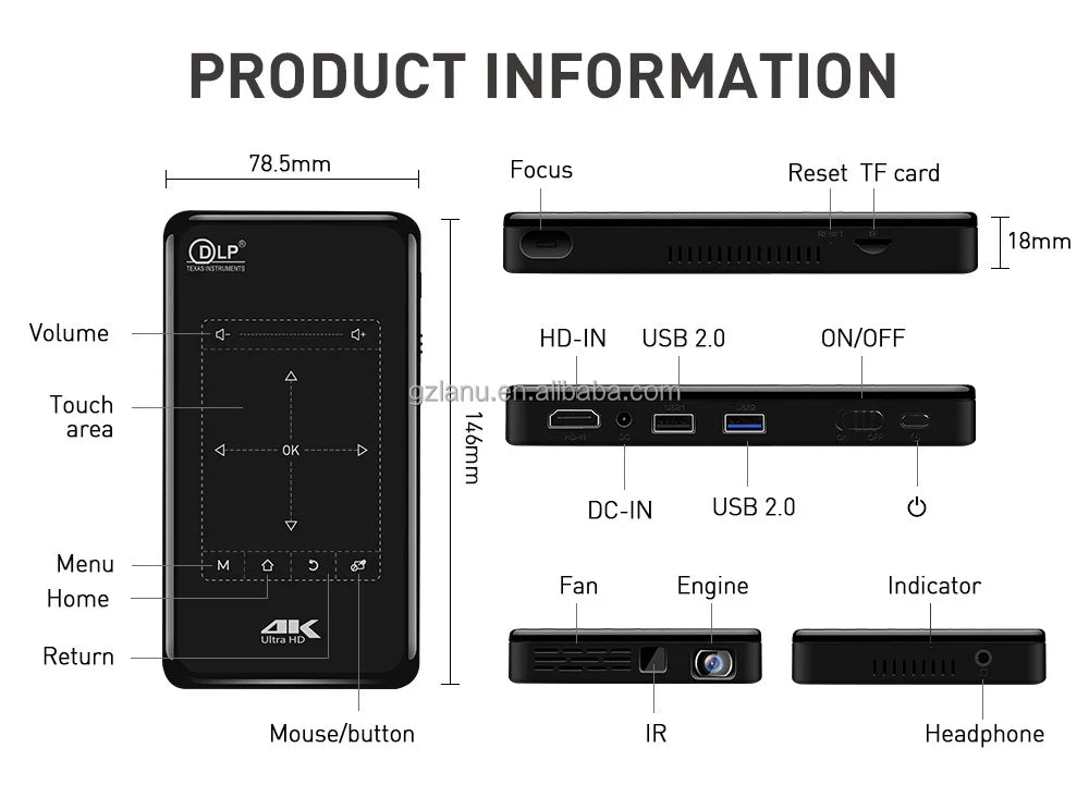 P09II 1+8G 4K Projector Mini Wifi Android 2.4G/5G Full HD 1080P LED Video Cinema Home beamer P09 II DLP Mini projector
