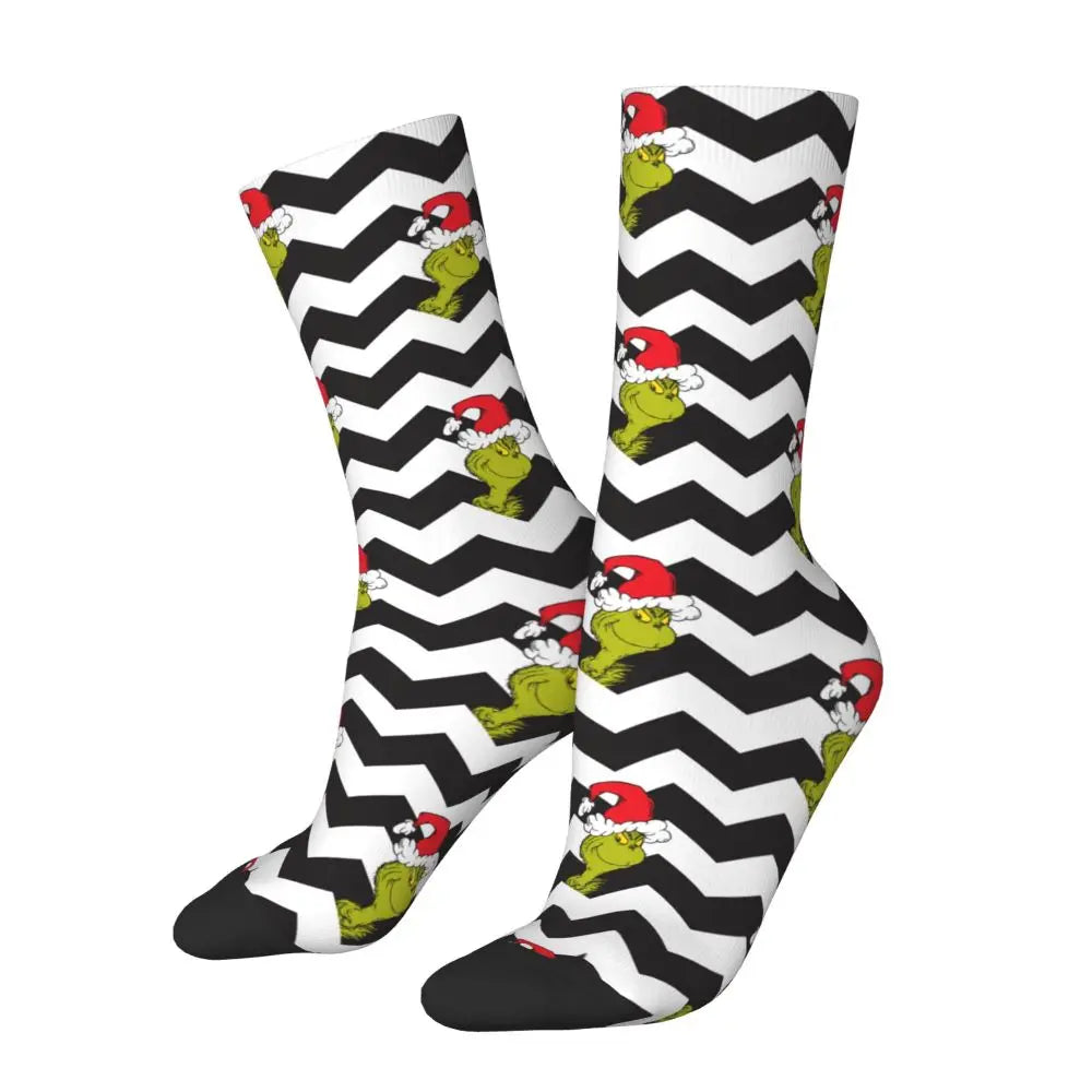 Novelty Christmas-S-Green-S-Grinching Socks Men's Women's Fashion Socks Spring Summer Autumn Winter Middle Tube Socks Gift