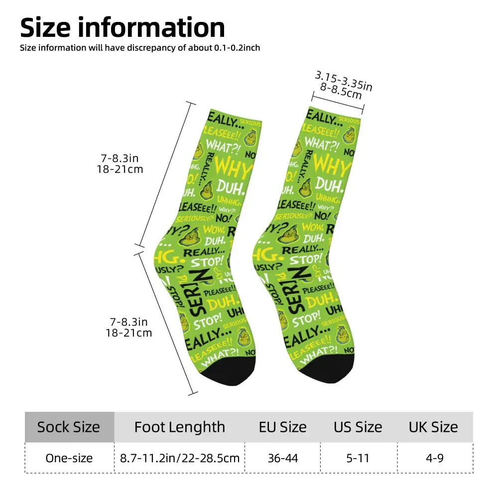 Novelty Christmas-S-Green-S-Grinching Socks Men's Women's Fashion Socks Spring Summer Autumn Winter Middle Tube Socks Gift