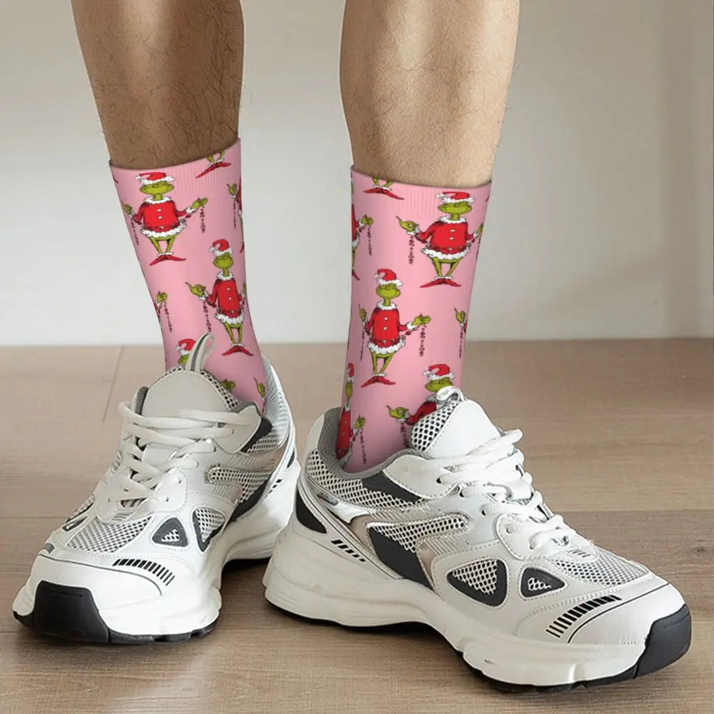 Novelty Christmas-S-Green-S-Grinching Socks Men's Women's Fashion Socks Spring Summer Autumn Winter Middle Tube Socks Gift