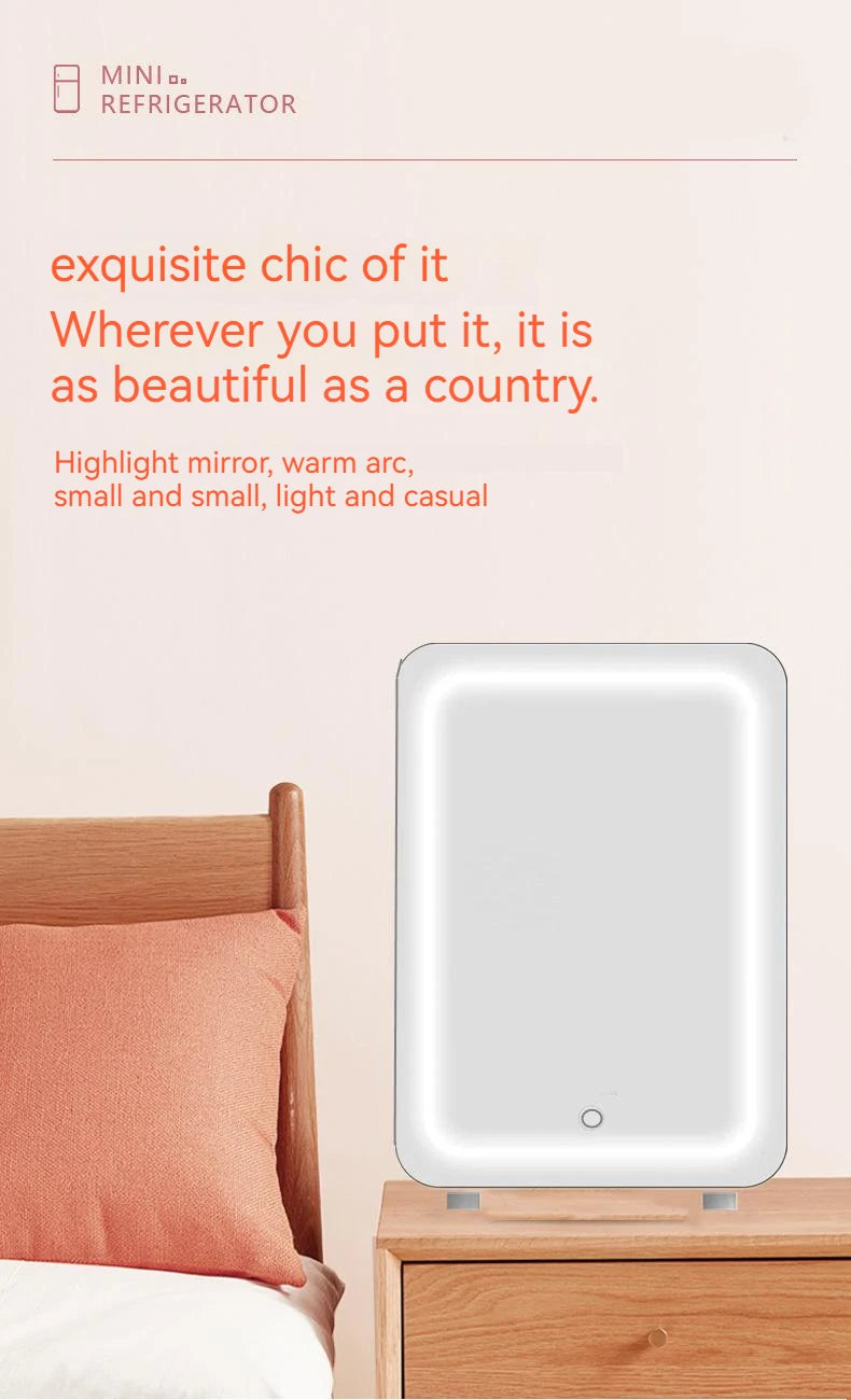 Pink Mini Portable 6L Personal Electric Cosmetics Beauty Fridge Freezer Skincare With Mirror LED Light