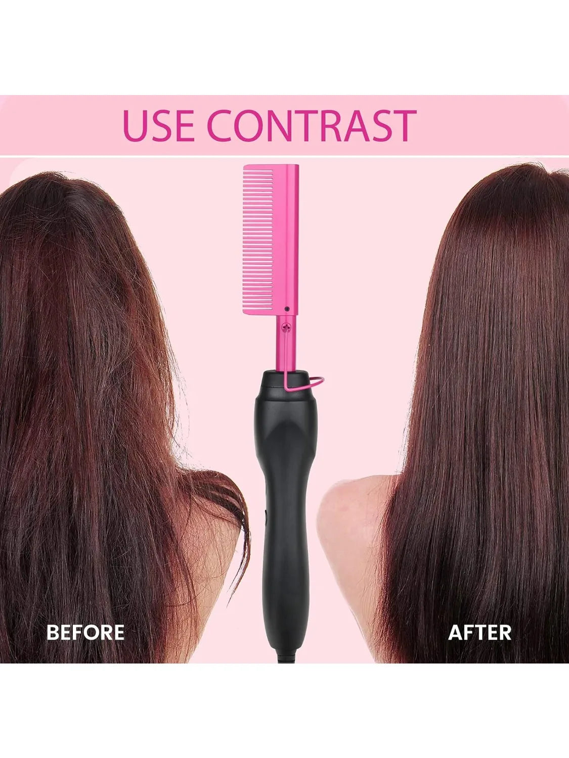 Electric Pink Hot Comb Professional Fast Heating Styling Comb Hair Straightener Portable Anti-Scald Straightening Press Comb