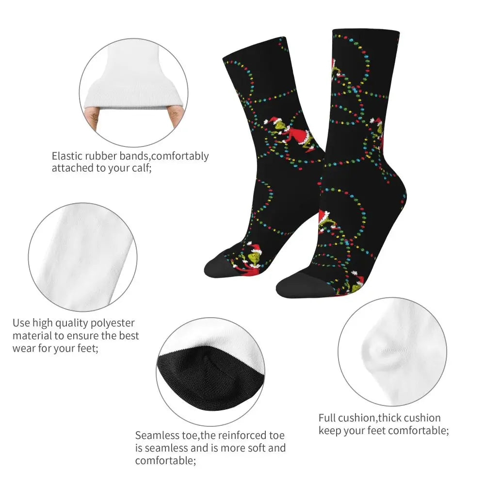 Novelty Christmas-S-Green-S-Grinching Socks Men's Women's Fashion Socks Spring Summer Autumn Winter Middle Tube Socks Gift