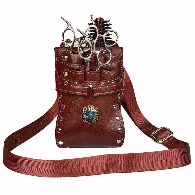 Hairdresser Scissors Pouch Salon Barber Hairdressing Holster Hair Stylist Tools Bags Comb Shear Waist Shoulder Belt Case PU Pink