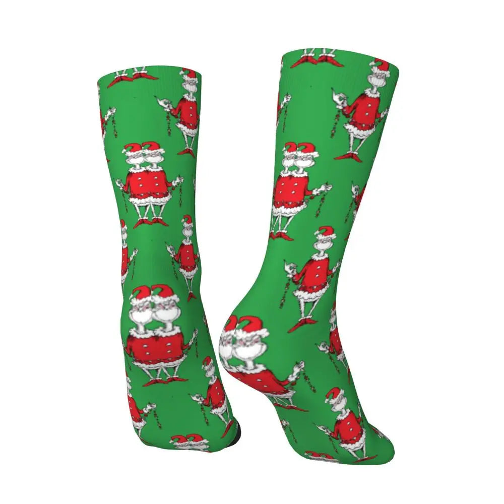 Novelty Christmas-S-Green-S-Grinching Socks Men's Women's Fashion Socks Spring Summer Autumn Winter Middle Tube Socks Gift