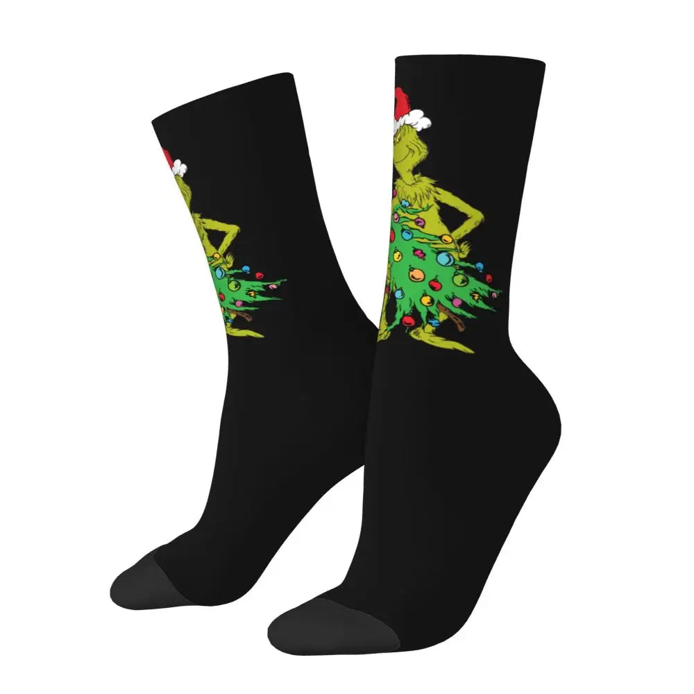 Novelty Christmas-S-Green-S-Grinching Socks Men's Women's Fashion Socks Spring Summer Autumn Winter Middle Tube Socks Gift