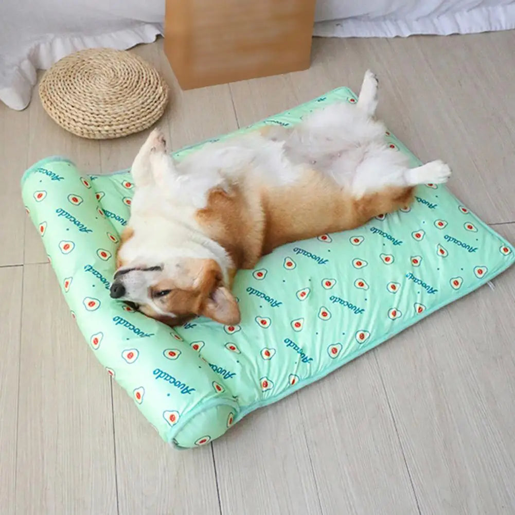 Summer Pet Cooling Mat Ice Silk Mat With Pillow Cushion Cat Dog Breathable Pad Sofa For Small Medium Dogs Cool Sleep Mats
