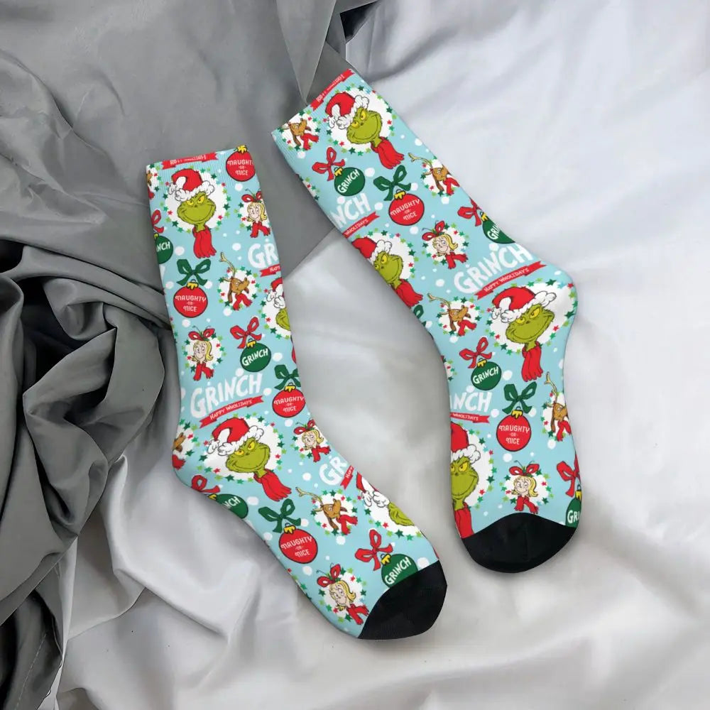 Novelty Christmas-S-Green-S-Grinching Socks Men's Women's Fashion Socks Spring Summer Autumn Winter Middle Tube Socks Gift
