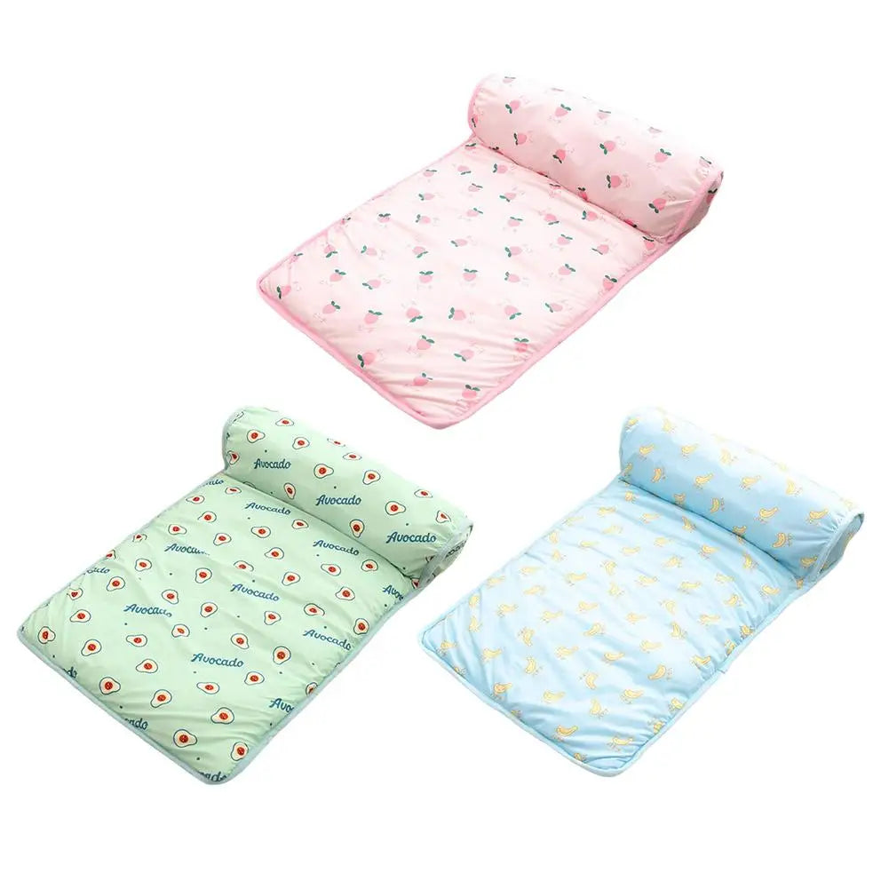 Summer Pet Cooling Mat Ice Silk Mat With Pillow Cushion Cat Dog Breathable Pad Sofa For Small Medium Dogs Cool Sleep Mats