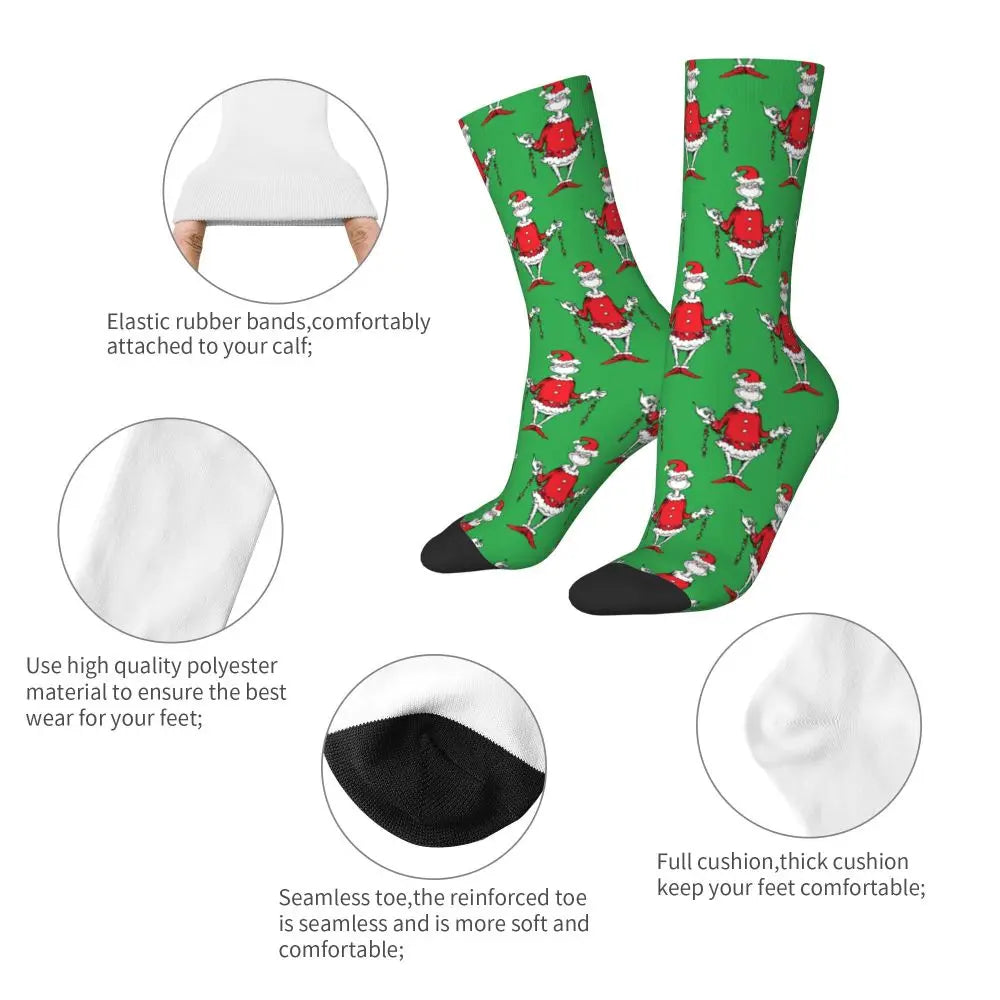Novelty Christmas-S-Green-S-Grinching Socks Men's Women's Fashion Socks Spring Summer Autumn Winter Middle Tube Socks Gift