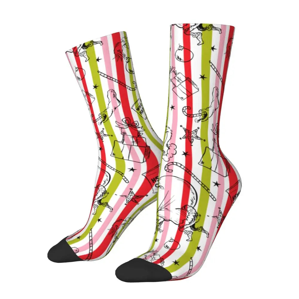 Novelty Christmas-S-Green-S-Grinching Socks Men's Women's Fashion Socks Spring Summer Autumn Winter Middle Tube Socks Gift