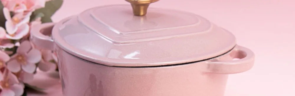 Beautiful 2-Quart Cast Iron Heart Dutch Oven, Pink Champagne, Drew Barrymore